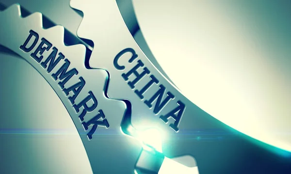 China Denmark - Mechanism of Metallic Gears. 3D. — Stock Photo, Image