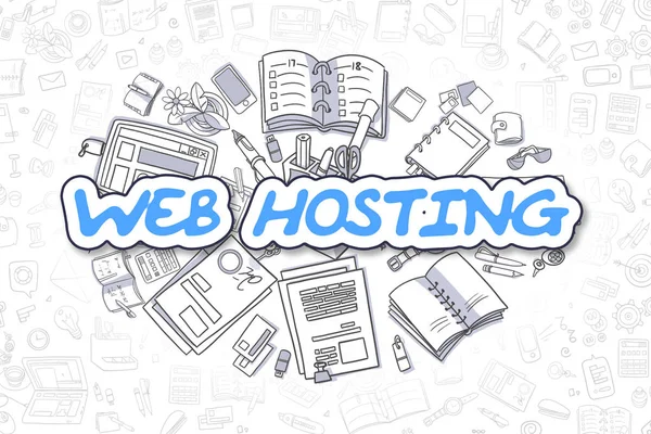 Web hosting - mavi metin Doodle. İş kavramı. — Stok fotoğraf