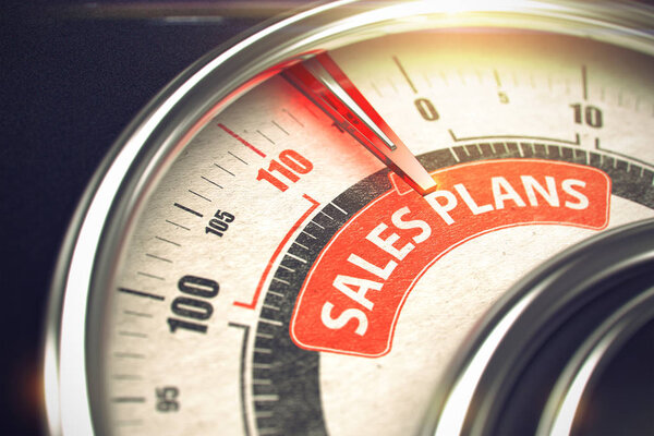 Sales Plans on Conceptual Gauge with Red Needle. 3D.