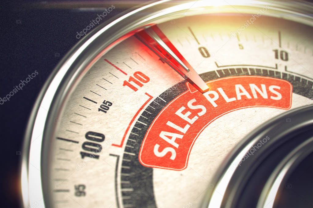 Sales Plans on Conceptual Gauge with Red Needle. 3D.