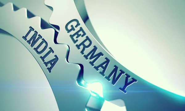 Německo Indie - lesklé kovové ozubených kol. 3D. — Stock fotografie