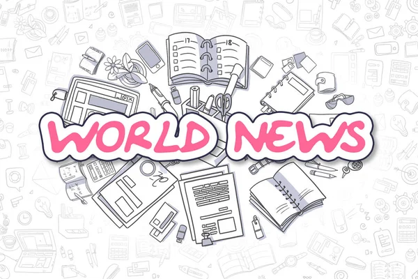 World News - Doodle Magenta Inscription. — Stock Photo, Image