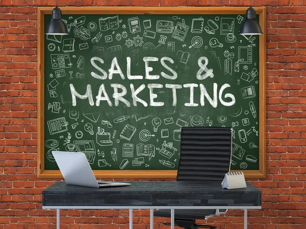 Sales and Marketing. Chalkboard with Doodle Icons. 3d. — Stock Photo, Image