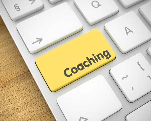 Coaching sárga billentyűzet gombra. 3D. — Stock Fotó