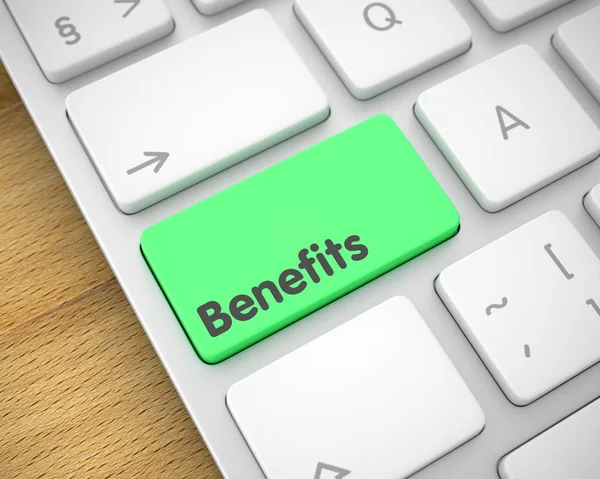 Benefits on the Green Keyboard Button. 3D. — Stock Photo, Image