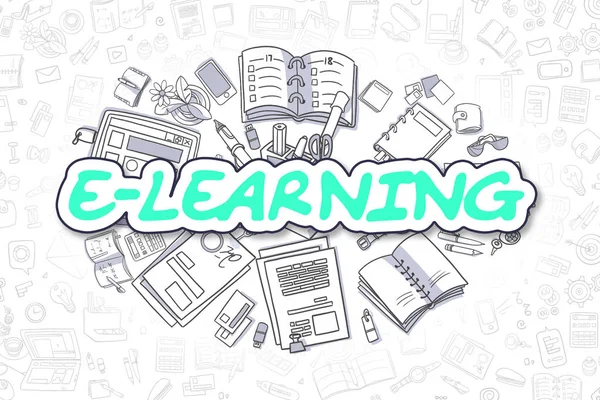 E-Learning - Doodle zöld felirat. — Stock Fotó