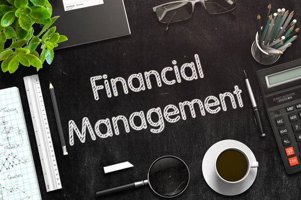Finanzmanagement auf schwarzer Tafel. 3D-Darstellung. — Stockfoto