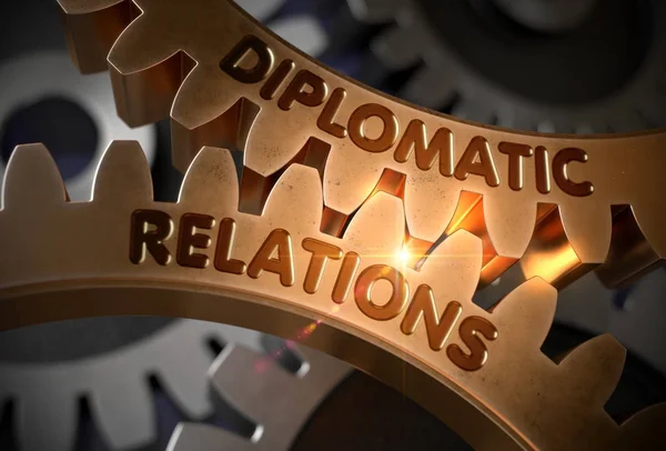 Concepto de Relaciones Diplomáticas. Engranajes de oro 3D . — Foto de Stock