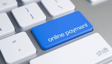 Online ödeme mavi klavye anahtar. 3D.