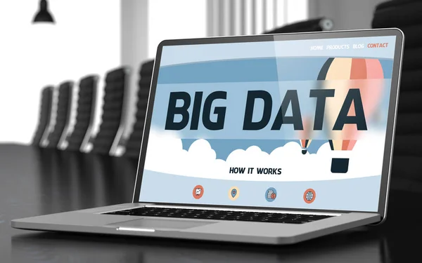 Big Data en el ordenador portátil en la sala de reuniones. 3D . — Foto de Stock