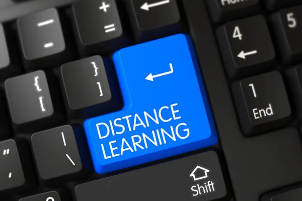 Aprendizaje a distancia en el botón azul del teclado. 3D . — Foto de Stock
