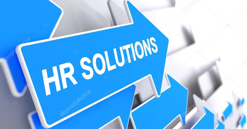 HR Solutions - Text on the Blue Pointer. 3D.
