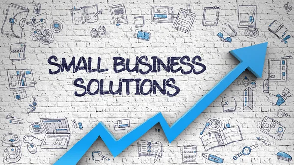 Soluciones para pequeñas empresas dibujadas en la pared de ladrillo . —  Fotos de Stock