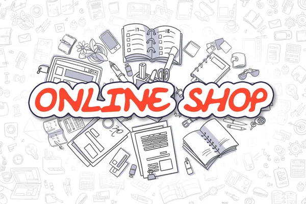 Online alışveriş - karikatür kırmızı kelime. İş kavramı.