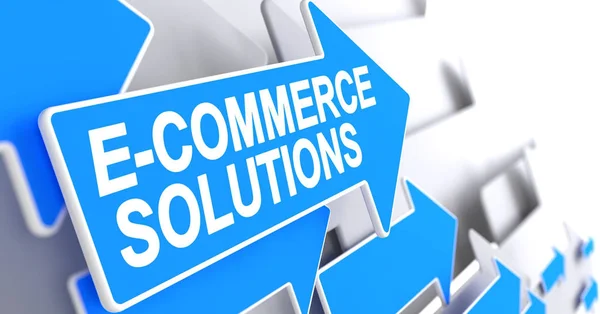 E-Commerce Solutions - Text on the Blue Pointer. 3D. — Stock Photo, Image