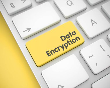 Veri şifreleme - metin sarı klavye anahtar. 3D.