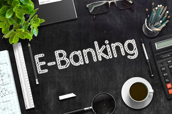 E-Banking - tekst na czarnej tablicy. renderowania 3D. — Zdjęcie stockowe