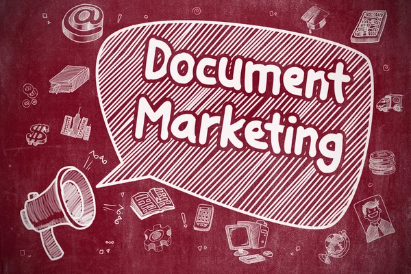 Document Marketing - Cartoon Illustration on Red Chalkboard. — Stock Photo, Image