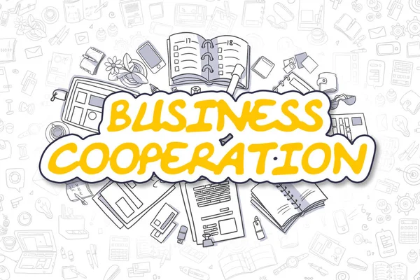 Business Cooperation - Doodle Yellow Text. Business Concept. — Stock Photo, Image