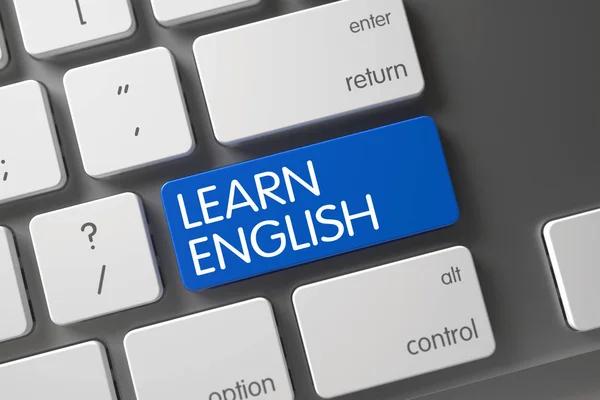 Mavi İngilizce anahtar üstünde klavye öğrenin. 3D. — Stok fotoğraf
