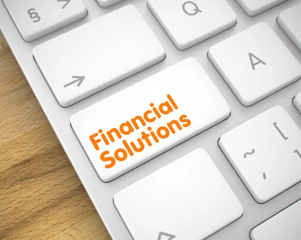 Soluciones financieras en el botón de teclado blanco. 3d . — Foto de Stock