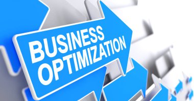 İş optimizasyon - mavi ok üzerinde yazıt. 3D.