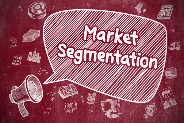Segmentación de mercado - Ilustración de Doodle en pizarra roja . —  Fotos de Stock
