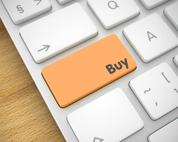 Koupím - nápis na tlačítku oranžový klávesnice. 3D. — Stock fotografie