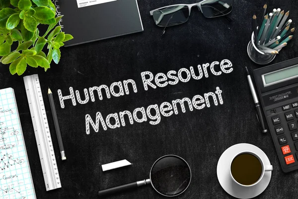 Human Resource Management på svarta tavlan. 3D-rendering. — Stockfoto