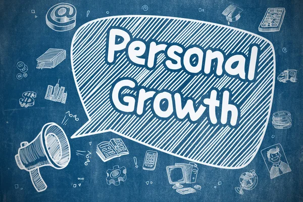 Crecimiento personal - Ilustración de Doodle en pizarra azul . — Foto de Stock