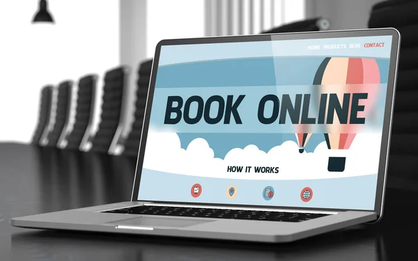 Landing Page of Laptop with Book Online Concept. 3D. — Stock Photo, Image