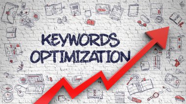 Beyaz tuğla duvara çizilen anahtar kelime optimizasyonu.