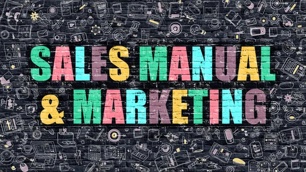 Multicolor Sales Manual and Marketing on Dark Brickwall. — Stock Photo, Image