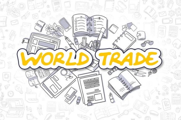 De wereldhandel - Doodle gele inscriptie. Bedrijfsconcept. — Stockfoto