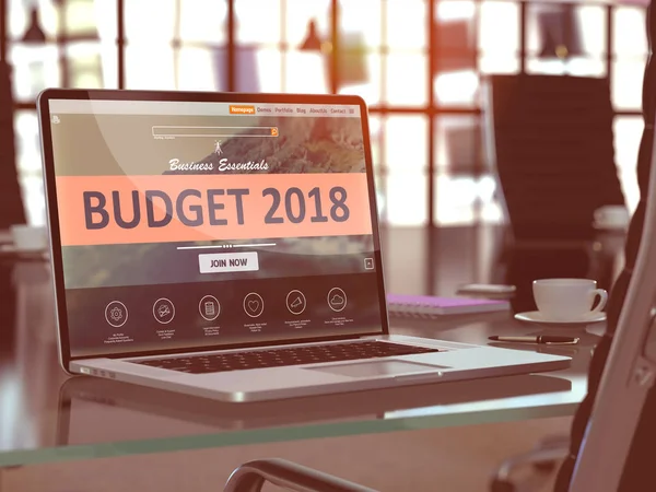 Schermo del computer portatile con Budget 2018 Concept. 3d — Foto Stock