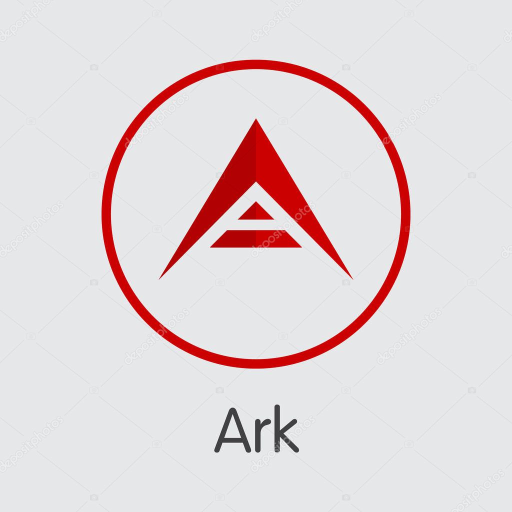 ARK Coin - Vector Icon of Virtual Currency. Criptocurrency Blockchain Icon on Grey Background. Virtual Currency. Vector Trading sign: ARK.