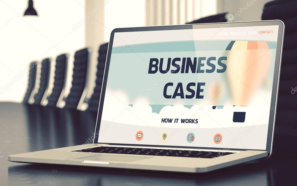 Business Case Concept on Laptop Screen. 3D.