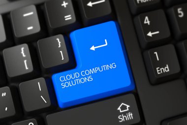 Klavye ile mavi anahtar - Cloud Computing Solutions. 3D.