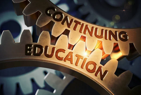 Permanente educatie Concept. Gouden Gears. 3D illustratie. — Stockfoto