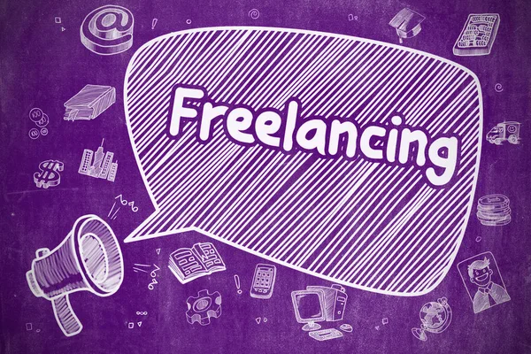 Freelancing - Ilustração Doodle no cartão roxo . — Fotografia de Stock