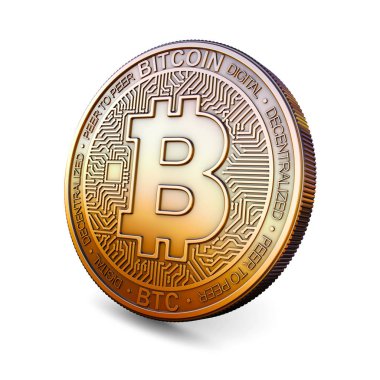 Bitcoin - Cryptocurrency sikke beyaz arka plan üzerinde. 3D render,