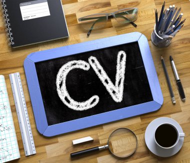 Küçük kara tahta Cv konsepti ile. 3D