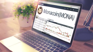 Dynamics, maliyet, Monacoin onlaptop ekran. Cryptocurrency