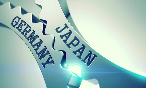 Japón Alemania Mecanismo de engranajes de engranajes de metal brillante. 3D  . — Foto de Stock