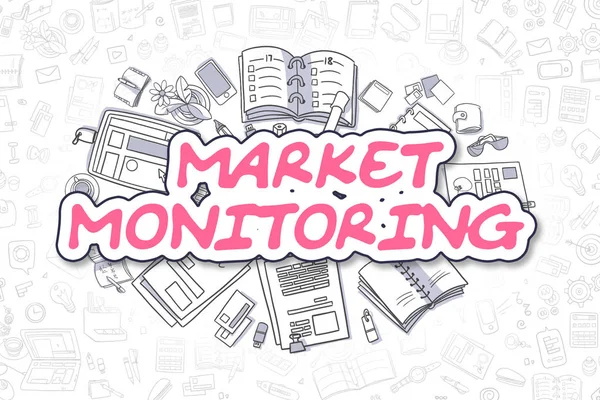 Market Monitoring - Doodle Magenta Text. Business Concept.