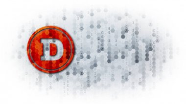 Dogecoin - piktogram dijital arka plan üzerinde.