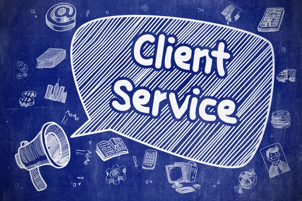 Client Service - Doodle Illustration på blå tavlan. — Stockfoto