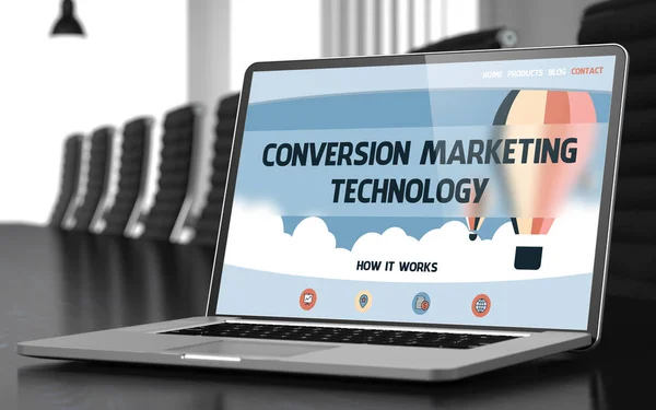 Conversión Concepto de tecnología de marketing en la pantalla del ordenador portátil. 3d —  Fotos de Stock