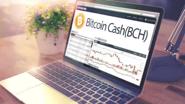 CASH DE BITCOIN na tela do laptop. Conceito Criptográfico. 3d — Fotografia de Stock