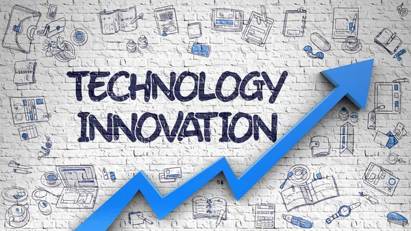 Technology Innovation Drawn on White Brickwall. 3d — Stock Photo, Image